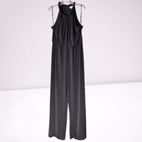Calvin Klein Pants - Calvin Klein Elegant Black Beaded Halter Jumpsuit